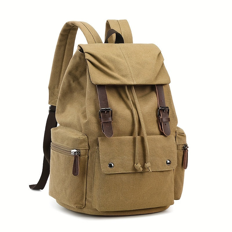 Vintage British Style Canvas Backpack | Laptop Compartment | Casual Wear-Resistant Bag | Rivet Detail | Adjustable Strap
