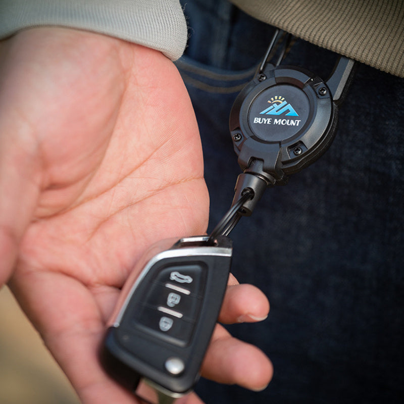 Outdoor Retractable Keychain | Steel Wire Rope | High-Resilience ABS | Quick-Release Buckle | Anti-Loss Clip | Black