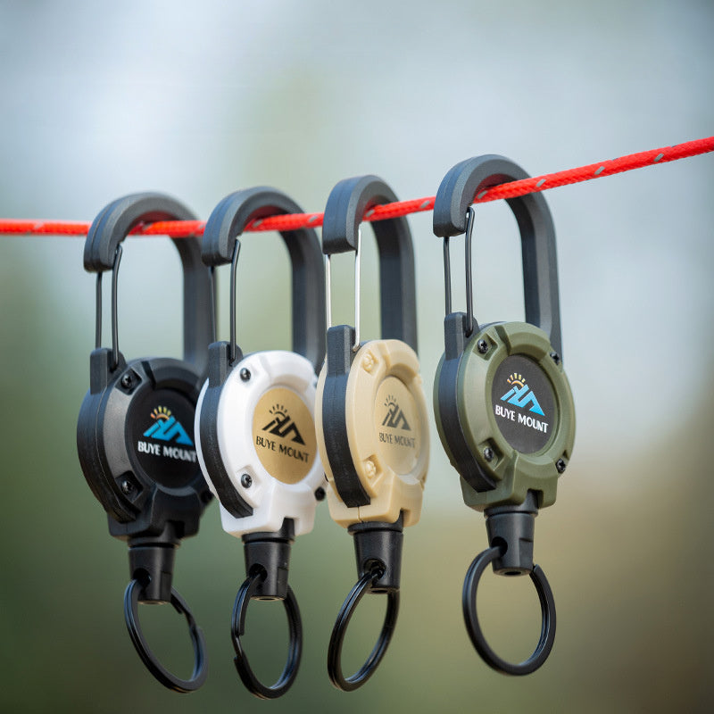 Outdoor Retractable Keychain | Steel Wire Rope | High-Resilience ABS | Quick-Release Buckle | Anti-Loss Clip | Black