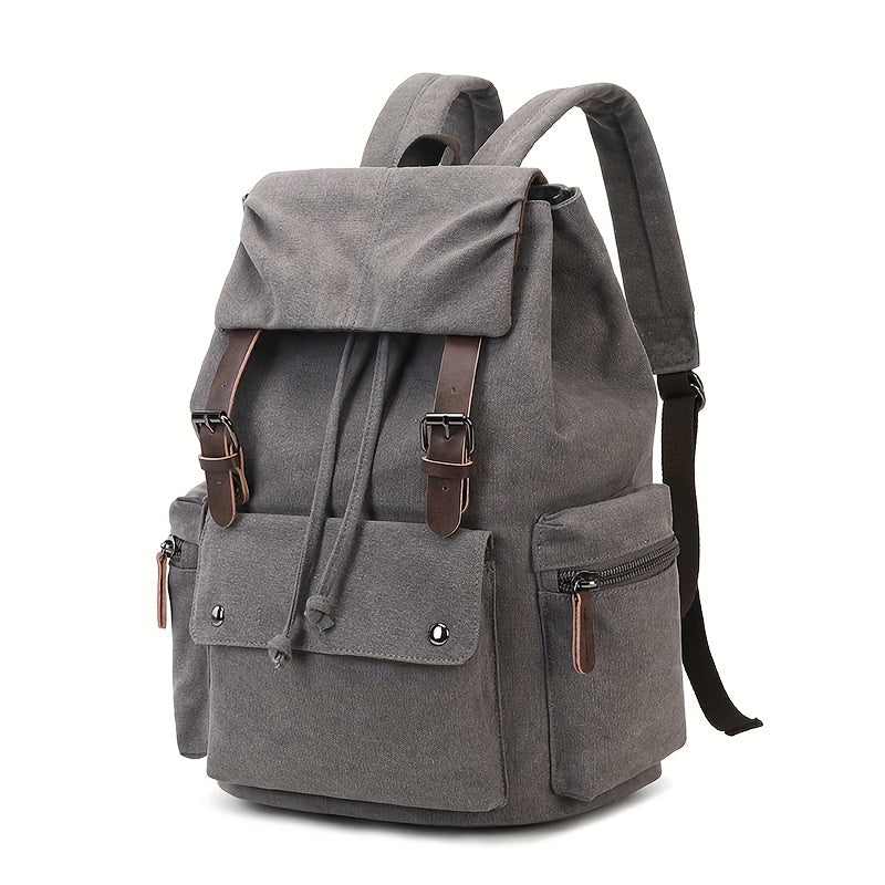 Vintage British Style Canvas Backpack | Laptop Compartment | Casual Wear-Resistant Bag | Rivet Detail | Adjustable Strap
