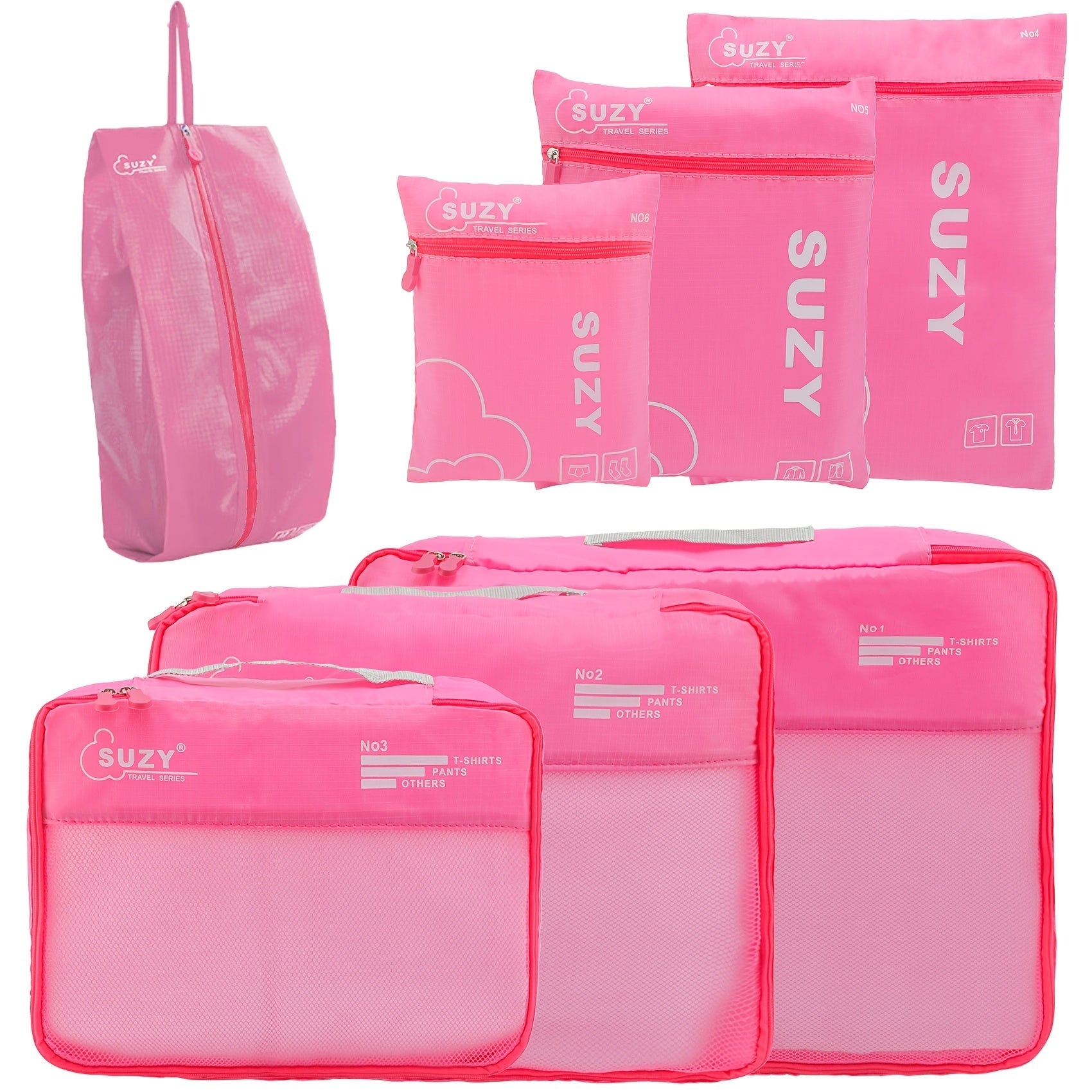 Travel Packing Cube Set 7pcs | Zipper Closure | Polyester | Fashion Apparel Organizer | Rose Red