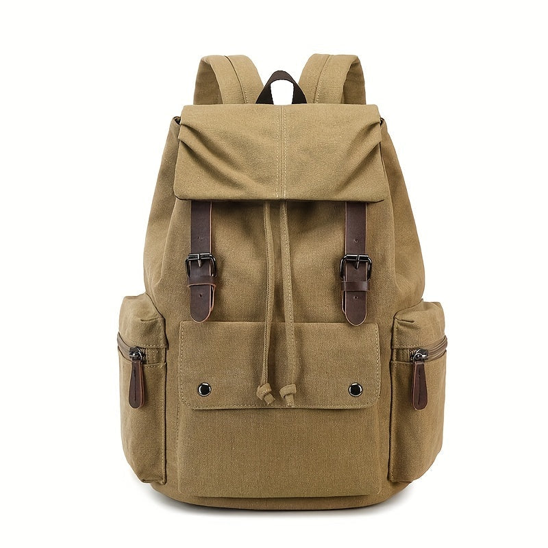 Vintage British Style Canvas Backpack | Laptop Compartment | Casual Wear-Resistant Bag | Rivet Detail | Adjustable Strap