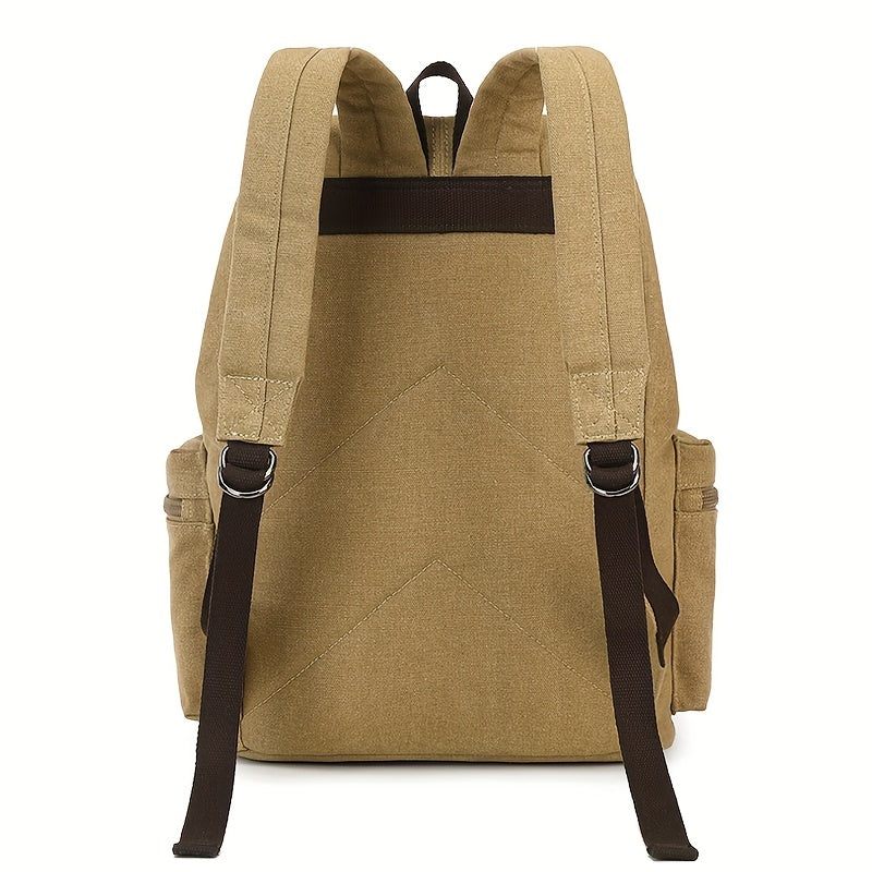 Vintage British Style Canvas Backpack | Laptop Compartment | Casual Wear-Resistant Bag | Rivet Detail | Adjustable Strap
