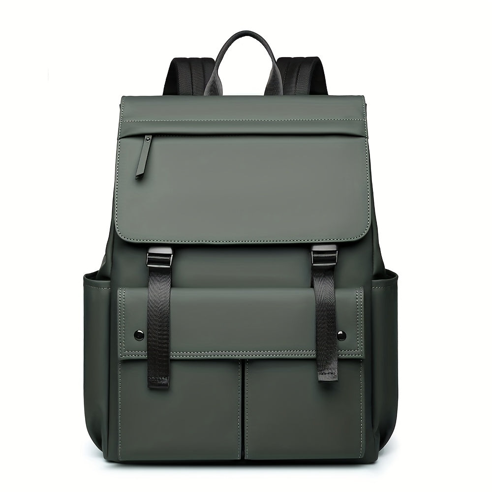 Oxford Fabric Laptop Backpack | Solid Color Black | Zipper Closure | Casual Travel & Business Use | Adjustable Strap