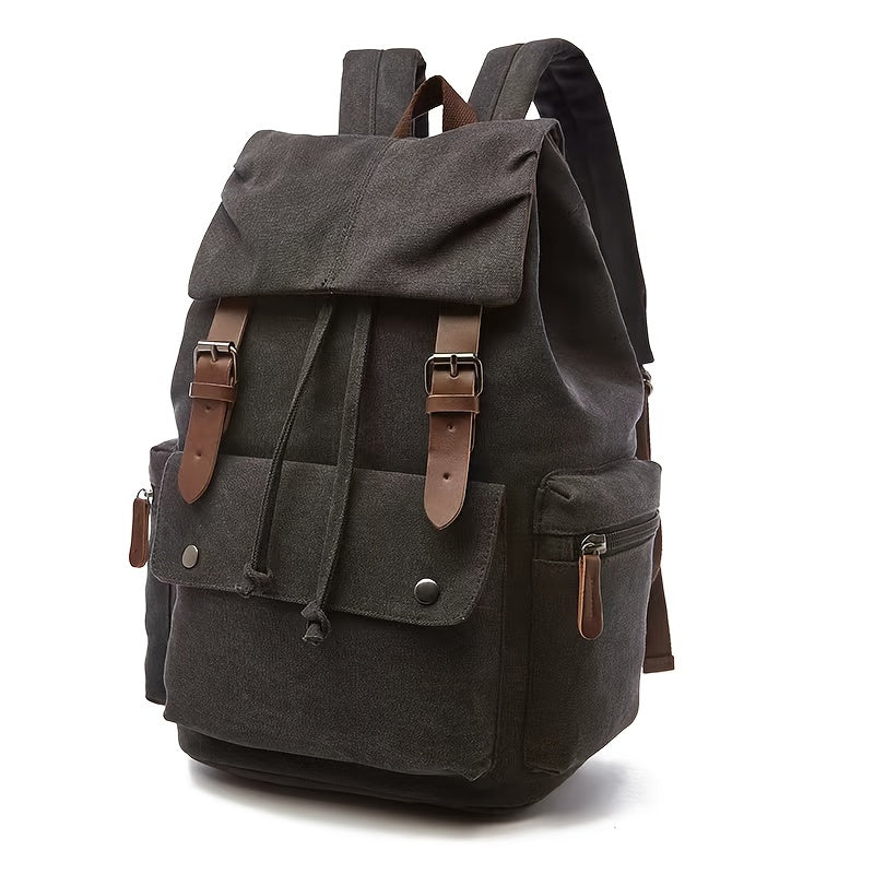 Vintage British Style Canvas Backpack | Laptop Compartment | Casual Wear-Resistant Bag | Rivet Detail | Adjustable Strap