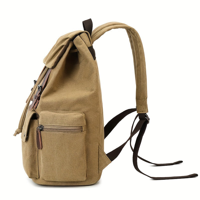 Vintage British Style Canvas Backpack | Laptop Compartment | Casual Wear-Resistant Bag | Rivet Detail | Adjustable Strap