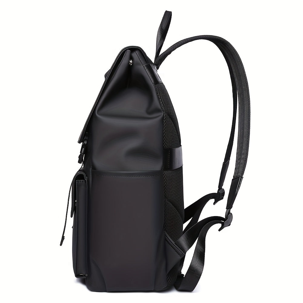 Oxford Fabric Laptop Backpack | Solid Color Black | Zipper Closure | Casual Travel & Business Use | Adjustable Strap