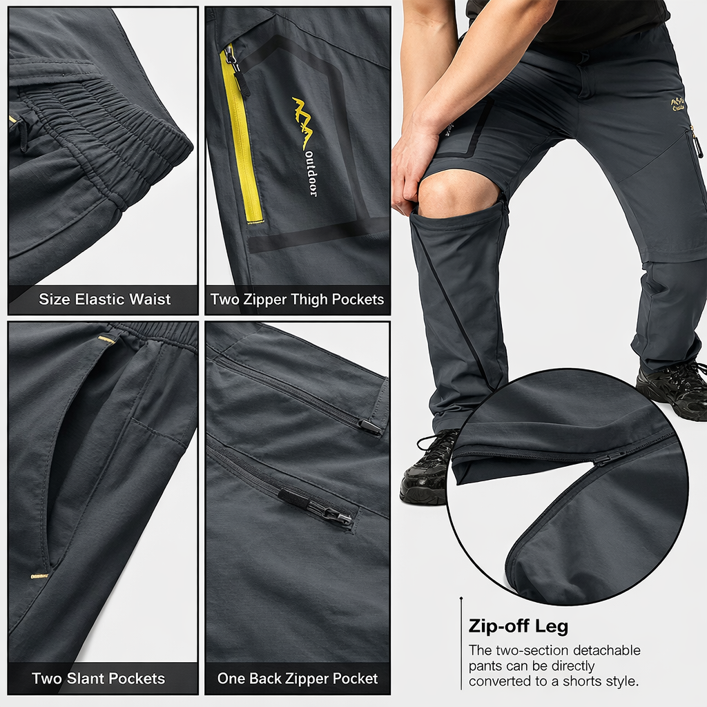 Men's Tactical Hiking Pants | Waterproof Quick-Dry UV Protection | Detachable Outdoor Trousers | AD083