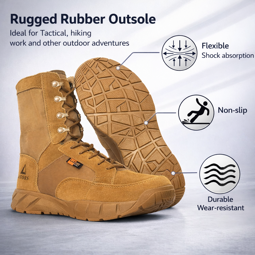 Military Tactical Boots | Lightweight Men's Zip Lace-Up | Breathable Outdoor Hiking Footwear