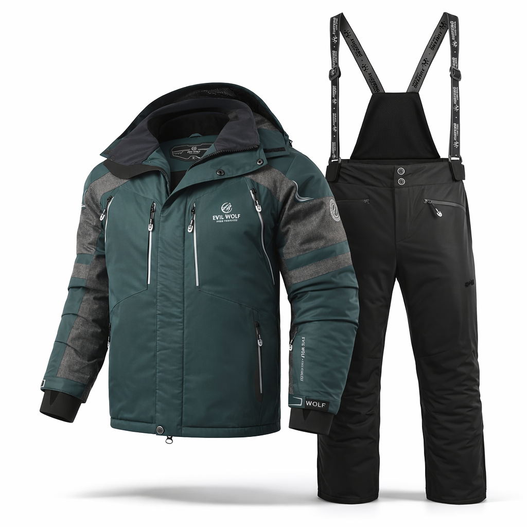 Men's Winter Ski Suit Set | Hooded Waterproof Jacket & Spliced Pants | Warm Outdoor Sportswear for Skiing & Hiking