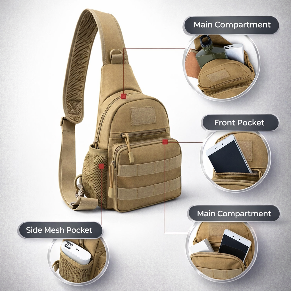 Nylon Crossbody Sling Bag | Outdoor Travel Shoulder Pack for Men Women | Hiking Camping Gear