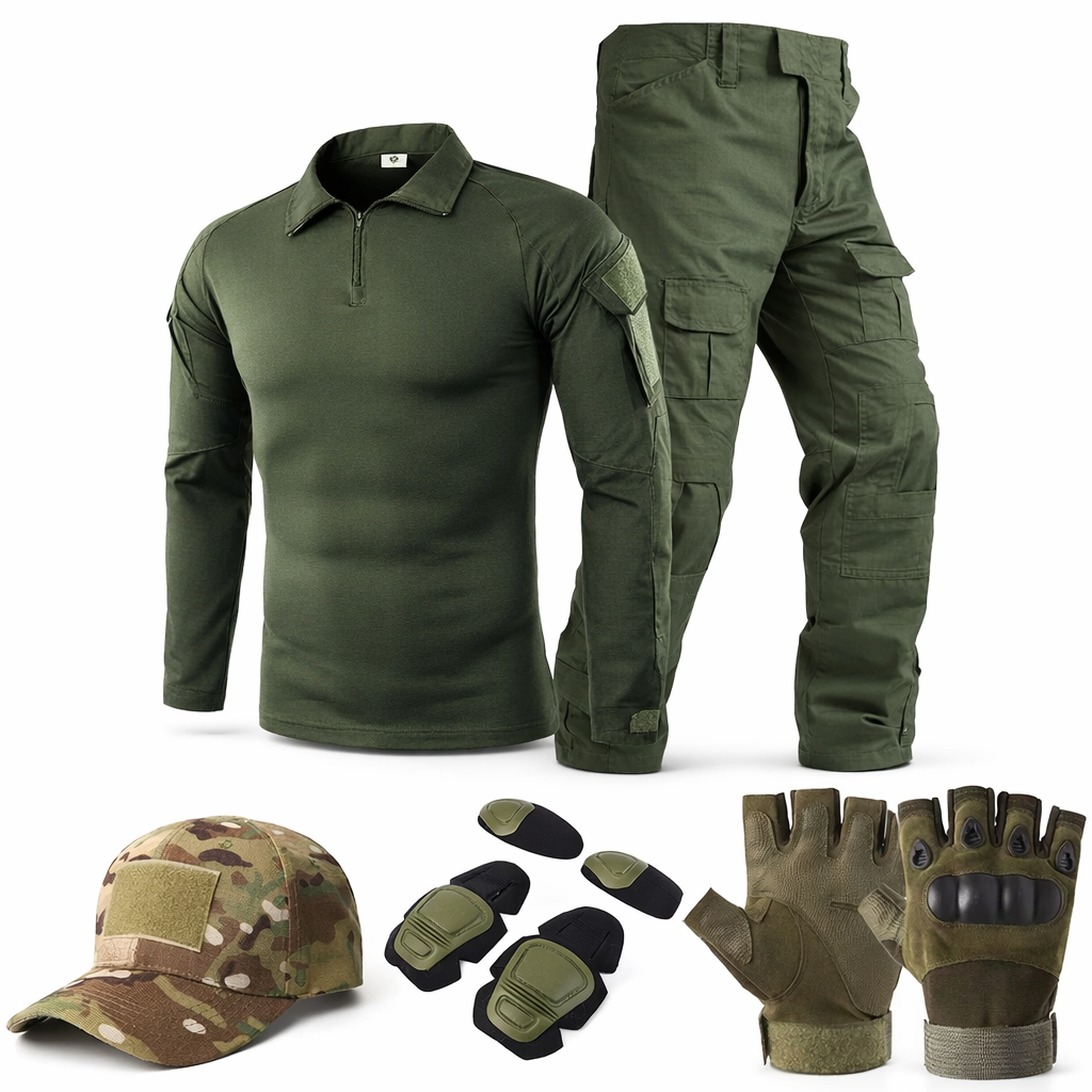 Men's Tactical Camouflage Set | Military Outdoor Paintball Gear | Combat Shirt & Pants | Cotton Polyester Blend