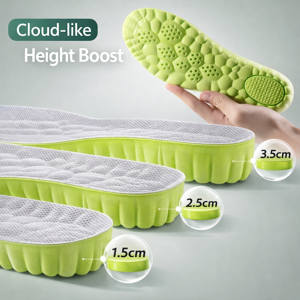 Height Increase Insoles | Breathable Anti-Odor | Shock Absorbing Soft Sports Shoe Insert for Men | 1CM-3CM Lifts