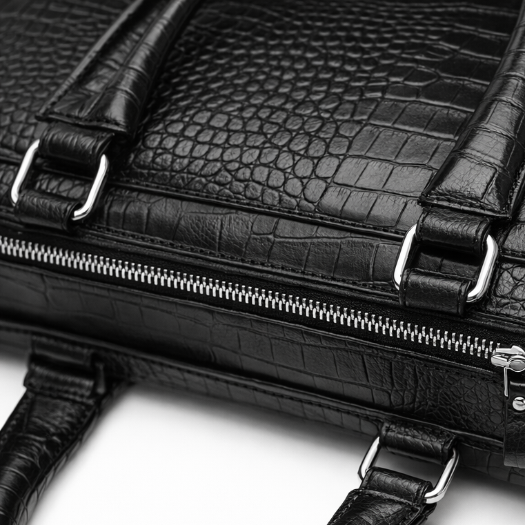 SCHLATUM Leather Laptop Bag | Crocodile Embossed | Crossbody | Black Business Bag | Detachable Strap | Multi-Functional Office Briefcase