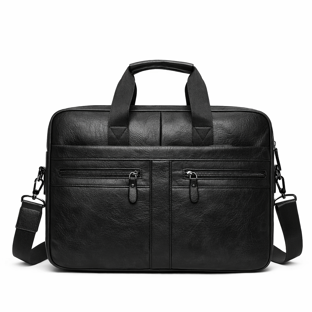 LUMG Faux Leather Multi-Zip Business Briefcase | 14-Inch Laptop Bag | Large Capacity Commute Tote | Gift for Men