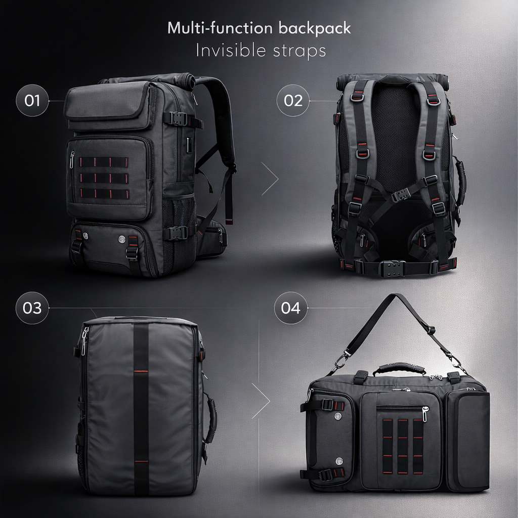 Men's Tactical Backpack | Multifunctional Outdoor Gear | 16-Inch Laptop Slot | Travel & Hiking Bag | Solid Black