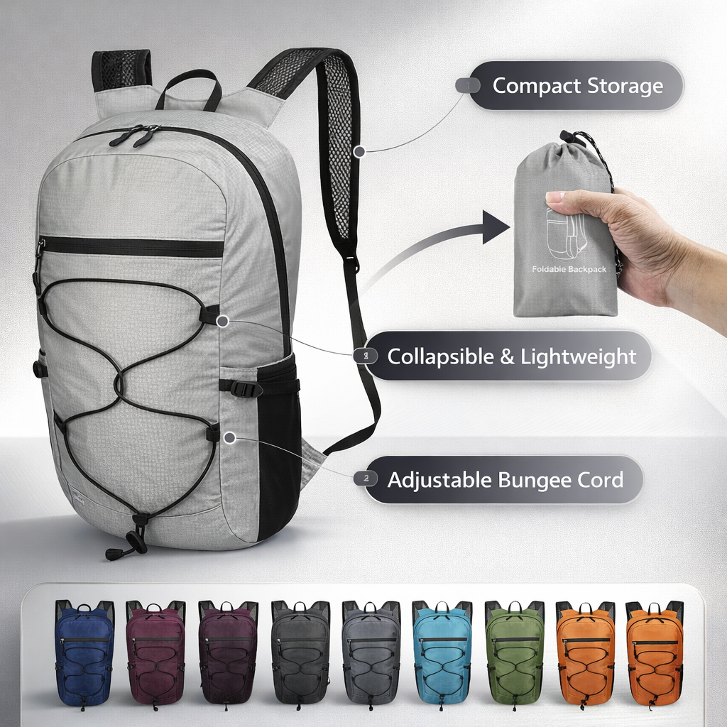 Ultra-Light Foldable Backpack | Compact Sports Travel Bag | Shock-Absorbing Straps | Quick Fold | Orange