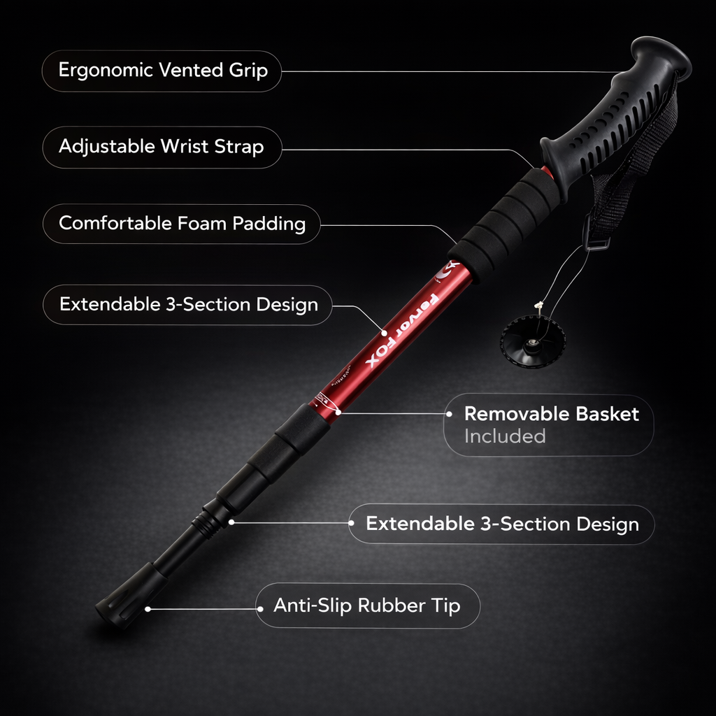 Aluminum Alloy Trekking Pole | Adjustable Height | Anti-Slip Grip | Lightweight Hiking Stick | Lever Lock | Outdoor Essentials