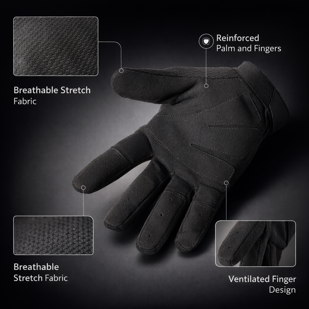 MVPTOO Men's Outdoor Full Finger Gloves | Breathable Nylon Knit | Adjustable Strap | Hiking & Camping