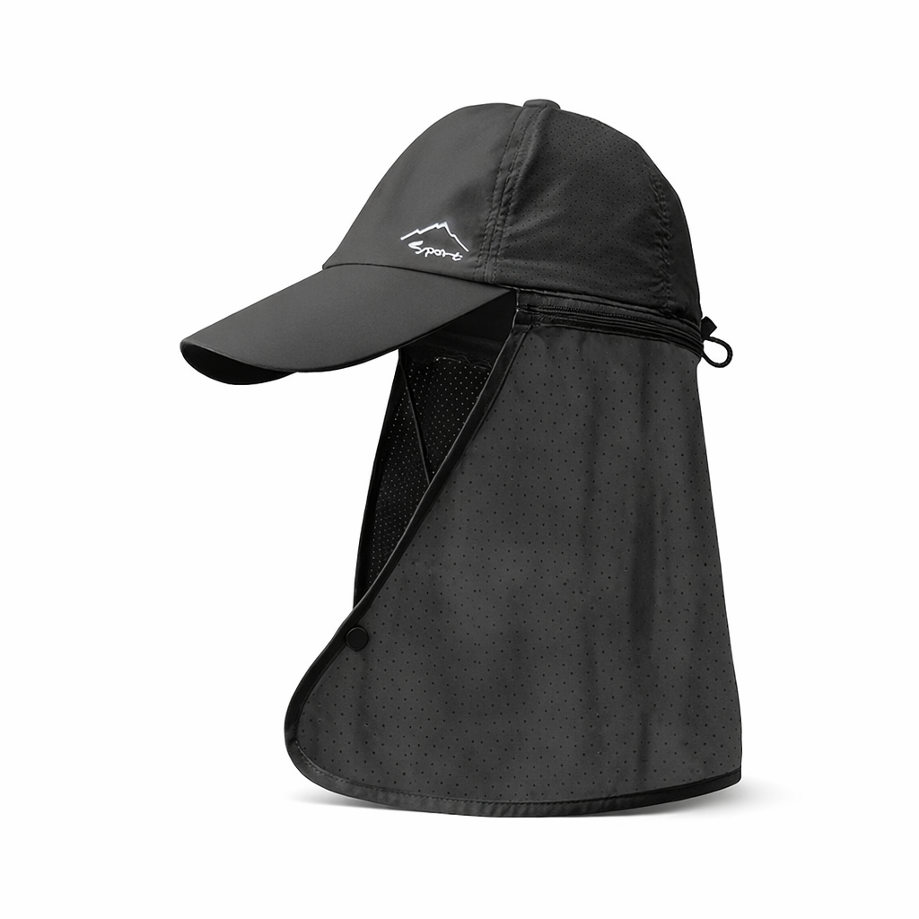 Men's Sun Protection Nylon Cap | Quick-Dry with Neck Shade | Hiking & Fishing Hat | Outdoor Black Headwear