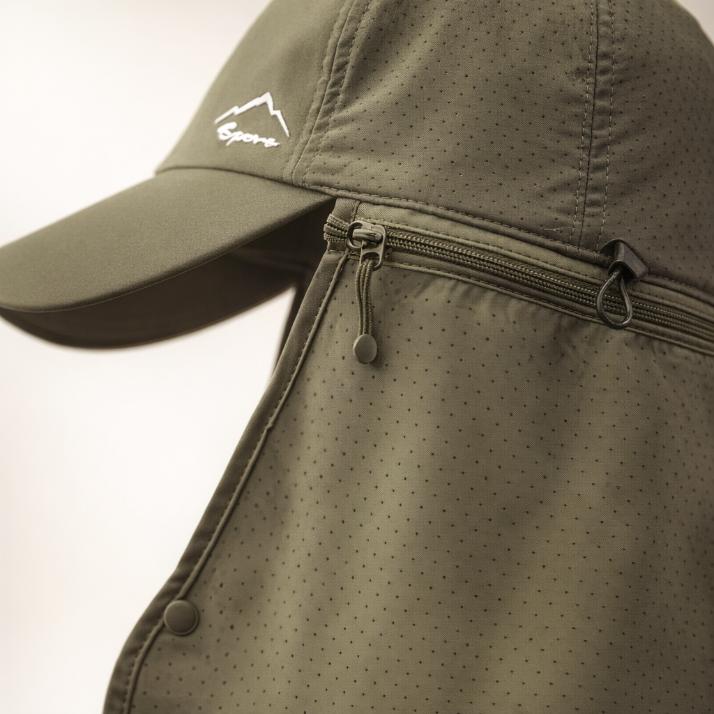 Men's Sun Protection Nylon Cap | Quick-Dry with Neck Shade | Hiking & Fishing Hat | Outdoor Black Headwear