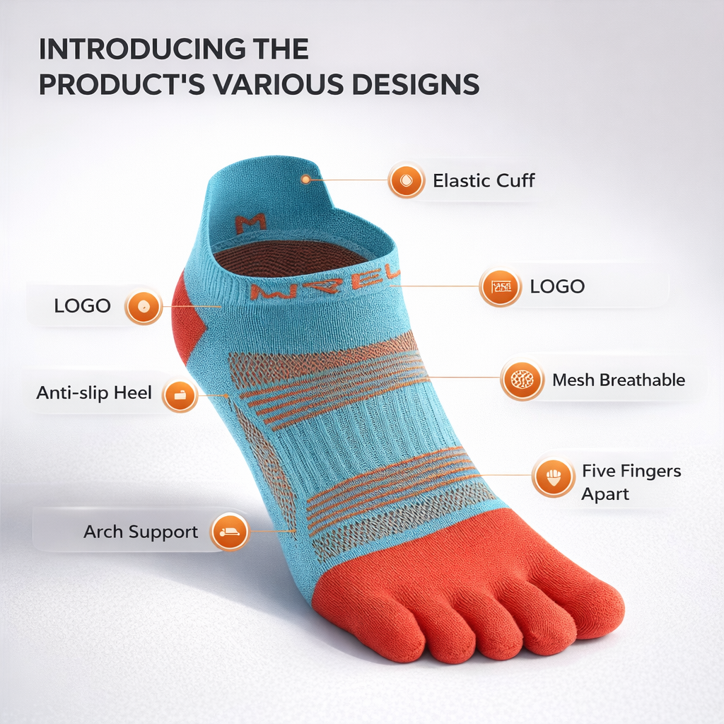 WRELS Breathable Stripe Toe Socks | Non-Slip Athletic Socks for Men & Women | Perfect for Hiking Running | Nylon | All-Season