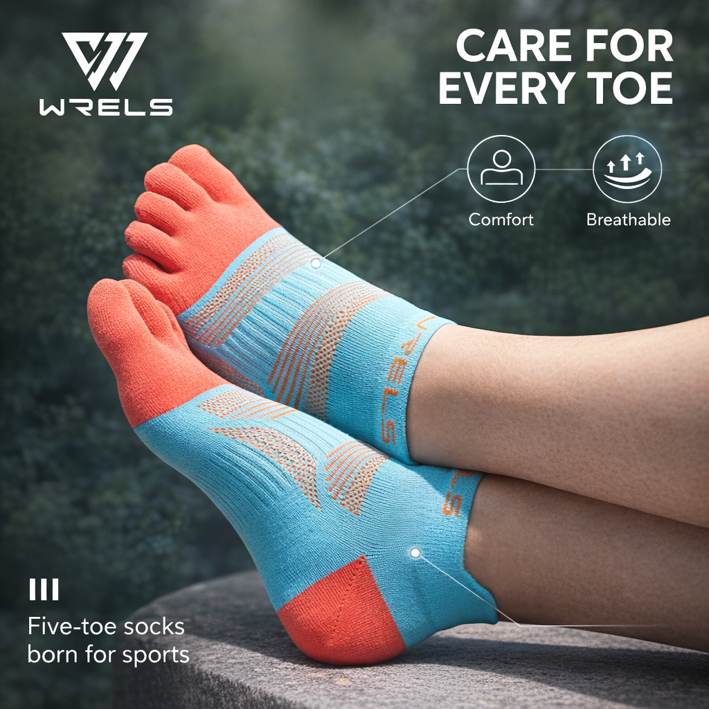 WRELS Breathable Stripe Toe Socks | Non-Slip Athletic Socks for Men & Women | Perfect for Hiking Running | Nylon | All-Season