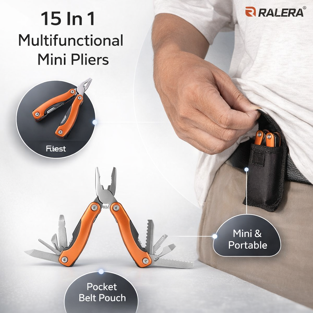 RALERA Stainless Steel Multi-Tool | Needle-Nose Pliers with Mini Saw & Bottle Opener | Outdoor Camping & Fishing Gear | Christmas Gift