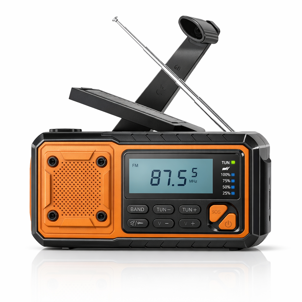 Portable Solar Emergency Radio | 4000mAh Power Bank | AM/FM/SW | LED Reading Lamp | Hand Crank Charging | Phone Charger