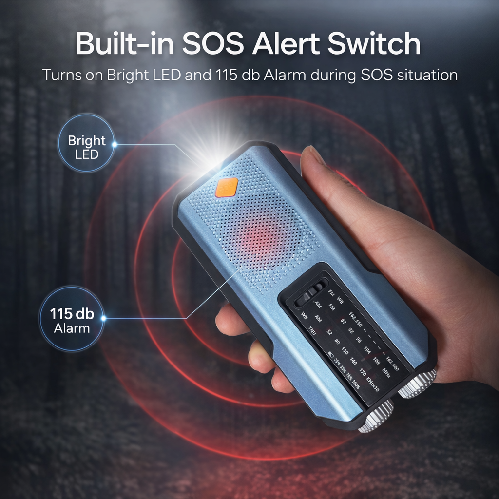 Emergency Radio | Solar Hand Crank | FM AM WB | USB Charger | 2000mAh Power Bank | LED Flashlight | Portable