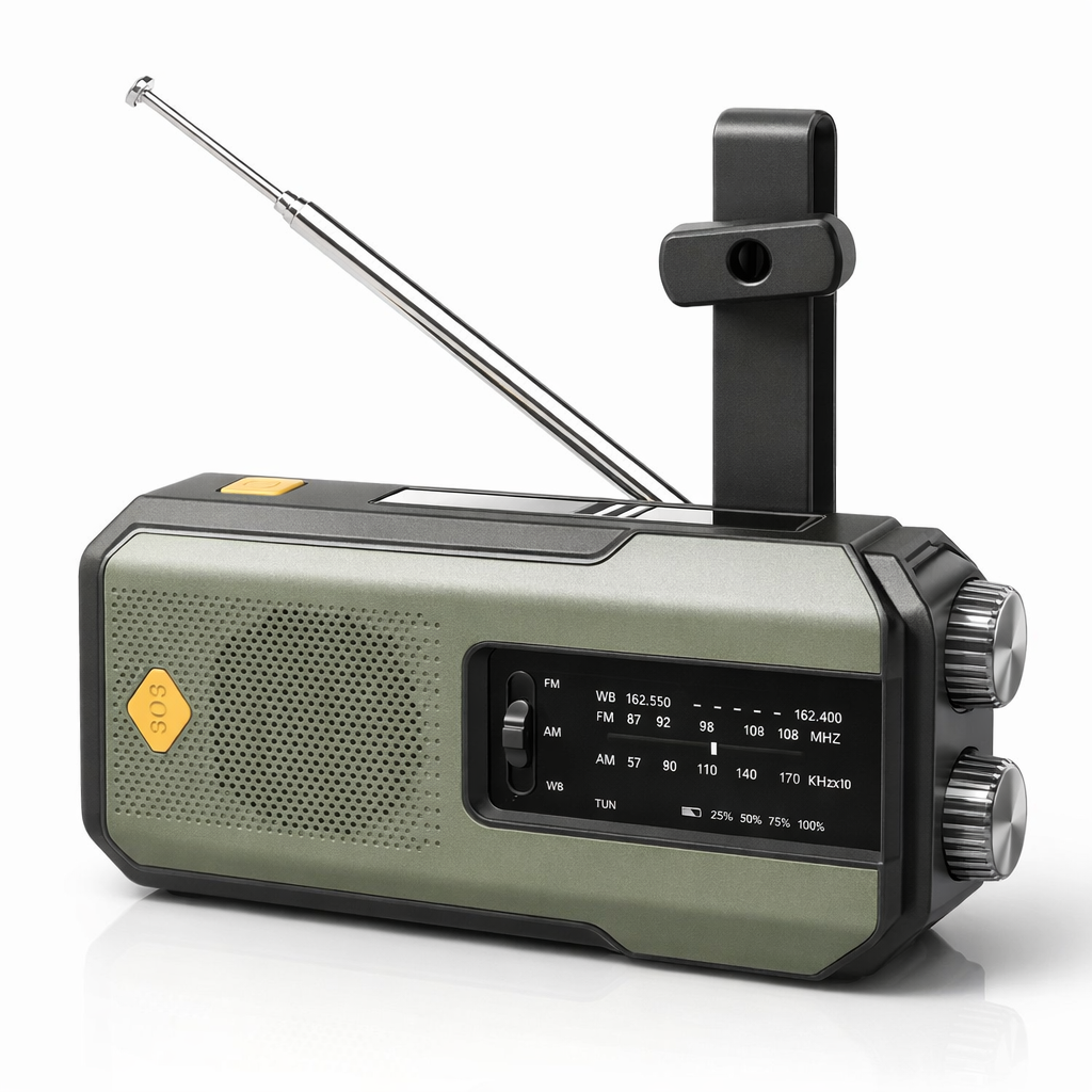 Emergency Radio | Solar Hand Crank | FM AM WB | USB Charger | 2000mAh Power Bank | LED Flashlight | Portable