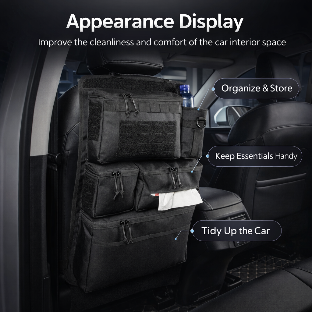 Car Backseat Tactical Organizer | Multi-Pocket Hanging Storage Bag | Foldable Polyester Camo Design