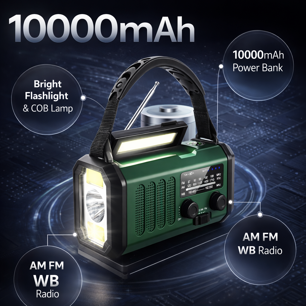 Bytelike Portable AM/FM Radio | Solar Crank-Powered | LED Flashlight | USB Charging | SOS Alert | Outdoor Survival
