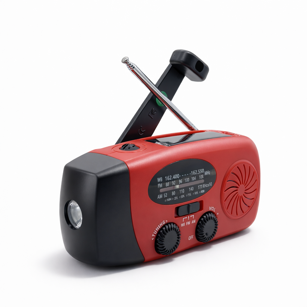 Portable Hand-Crank Generator | Emergency Weather Radio | Solar LED Flashlight | FM NOAA Power Bank | ABS-Plastic
