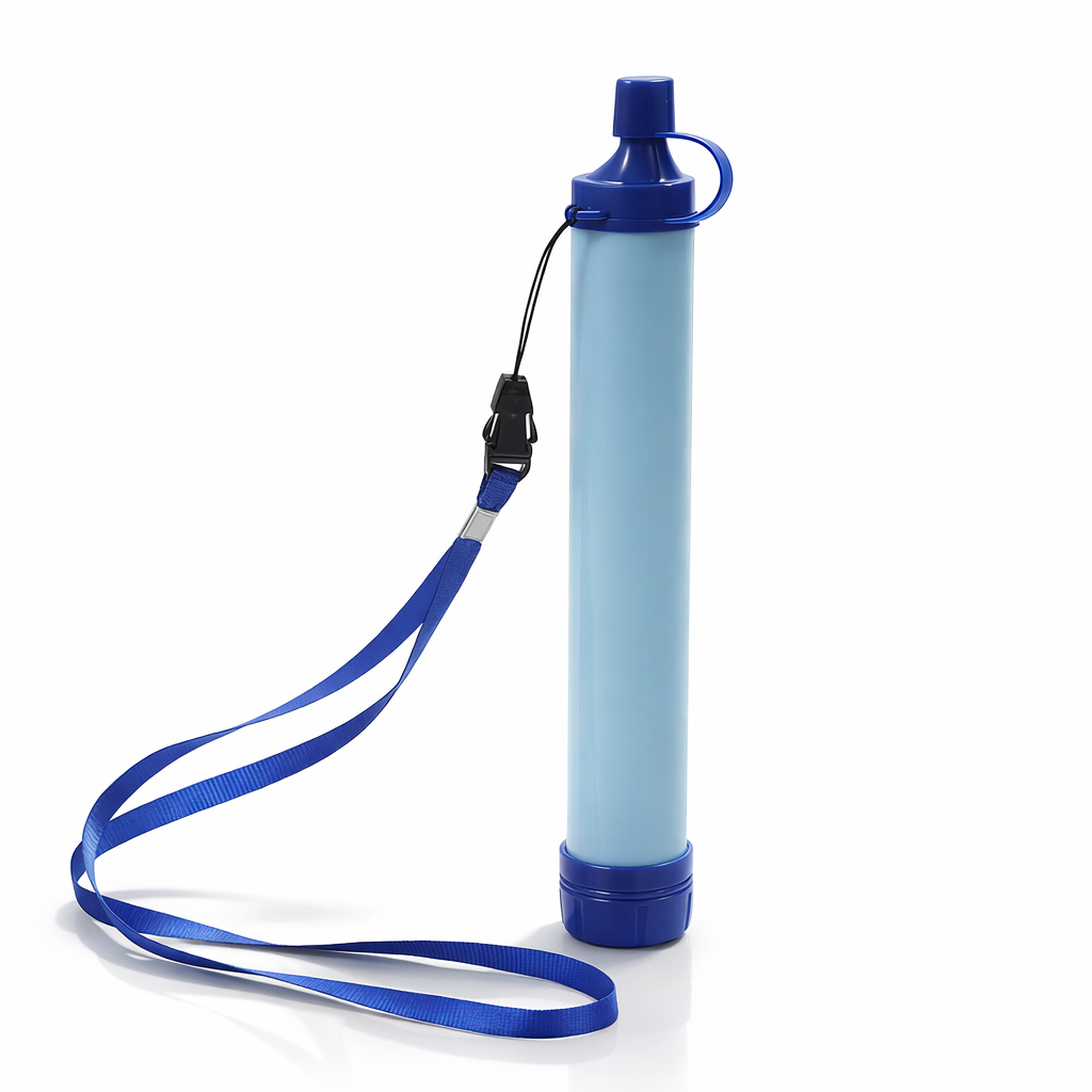 Portable Water Filter Straw | Personal Emergency Purifier for Camping Hiking Outdoors | Non-Electronic | Plastic | Blue
