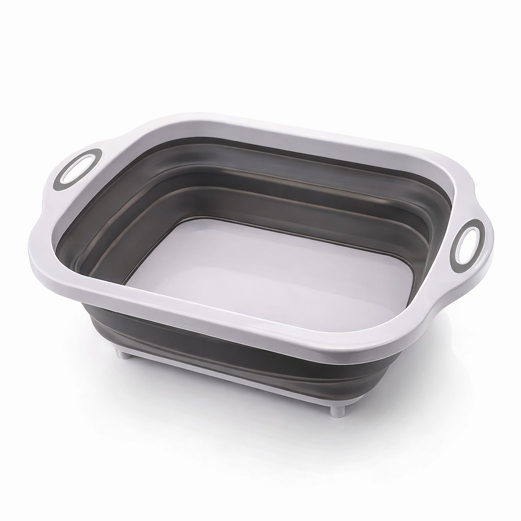 Portable Collapsible Basin with Integrated Sink | Space-Saving Design | Ideal for Camping, Travel, Home | Durable Plastic Construction