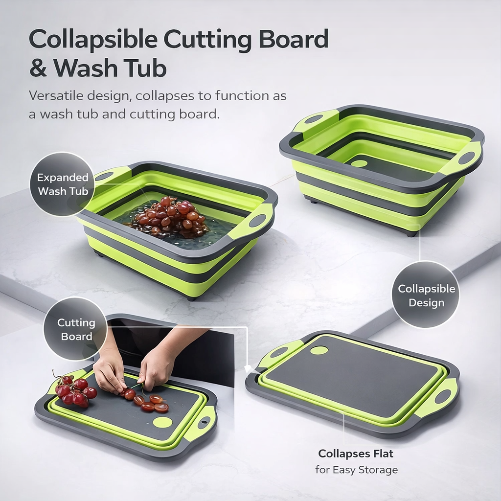 Portable Collapsible Basin with Integrated Sink | Space-Saving Design | Ideal for Camping, Travel, Home | Durable Plastic Construction