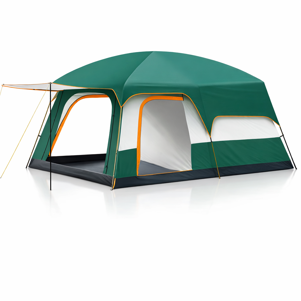 Family Camping Tent | 2-4 People | Sunshade | Waterproof PU Coating | Vestibule | Mosquito Net | Ventilated | 3 Doors | Portable