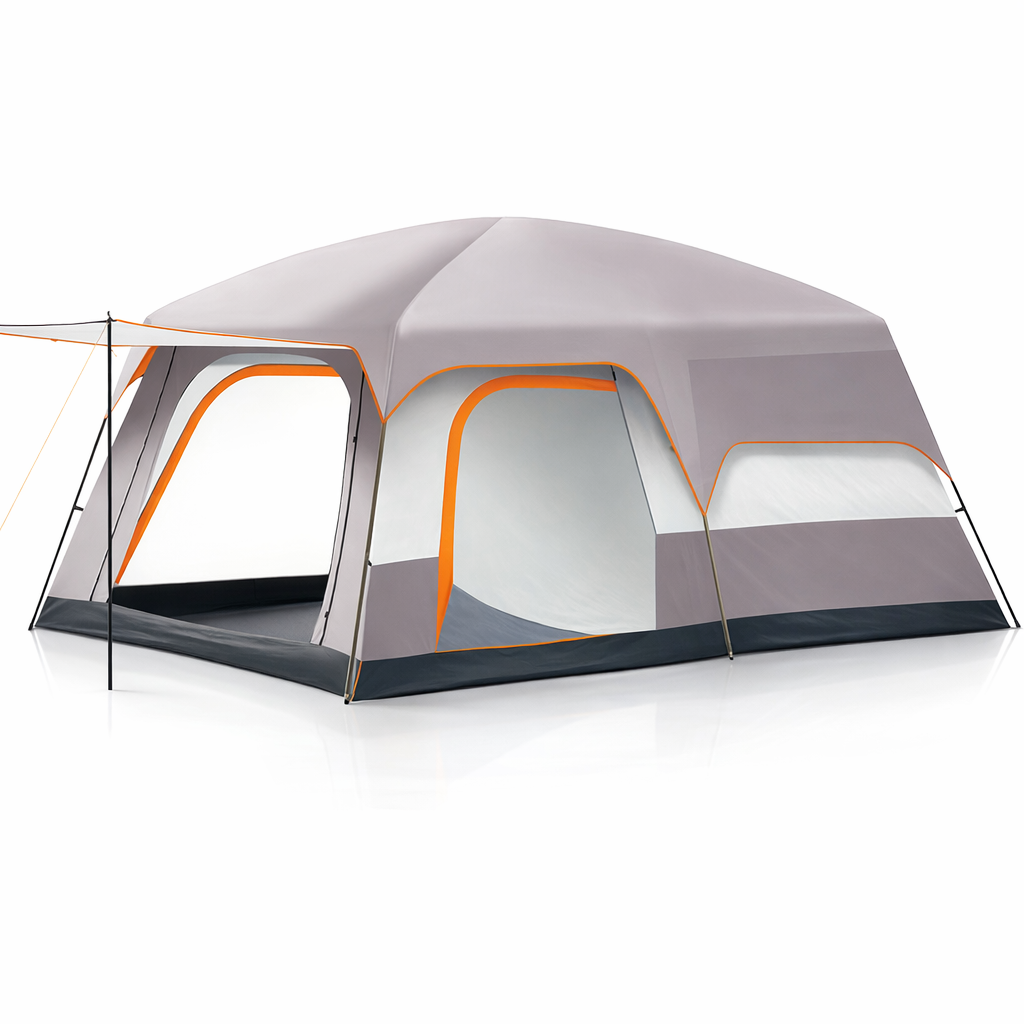 Family Camping Tent | 2-4 People | Sunshade | Waterproof PU Coating | Vestibule | Mosquito Net | Ventilated | 3 Doors | Portable