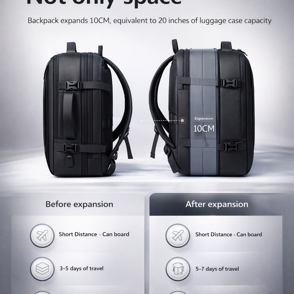Men's Expandable Business Backpack | Waterproof Large Capacity | USB Charging | Travel Laptop Bag