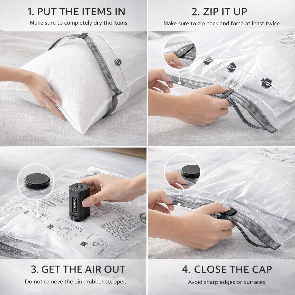 Space-Saving Vacuum Storage Bags | Travel Compression Seal Bags | Eco-Friendly Folding Design | Camping Essentials