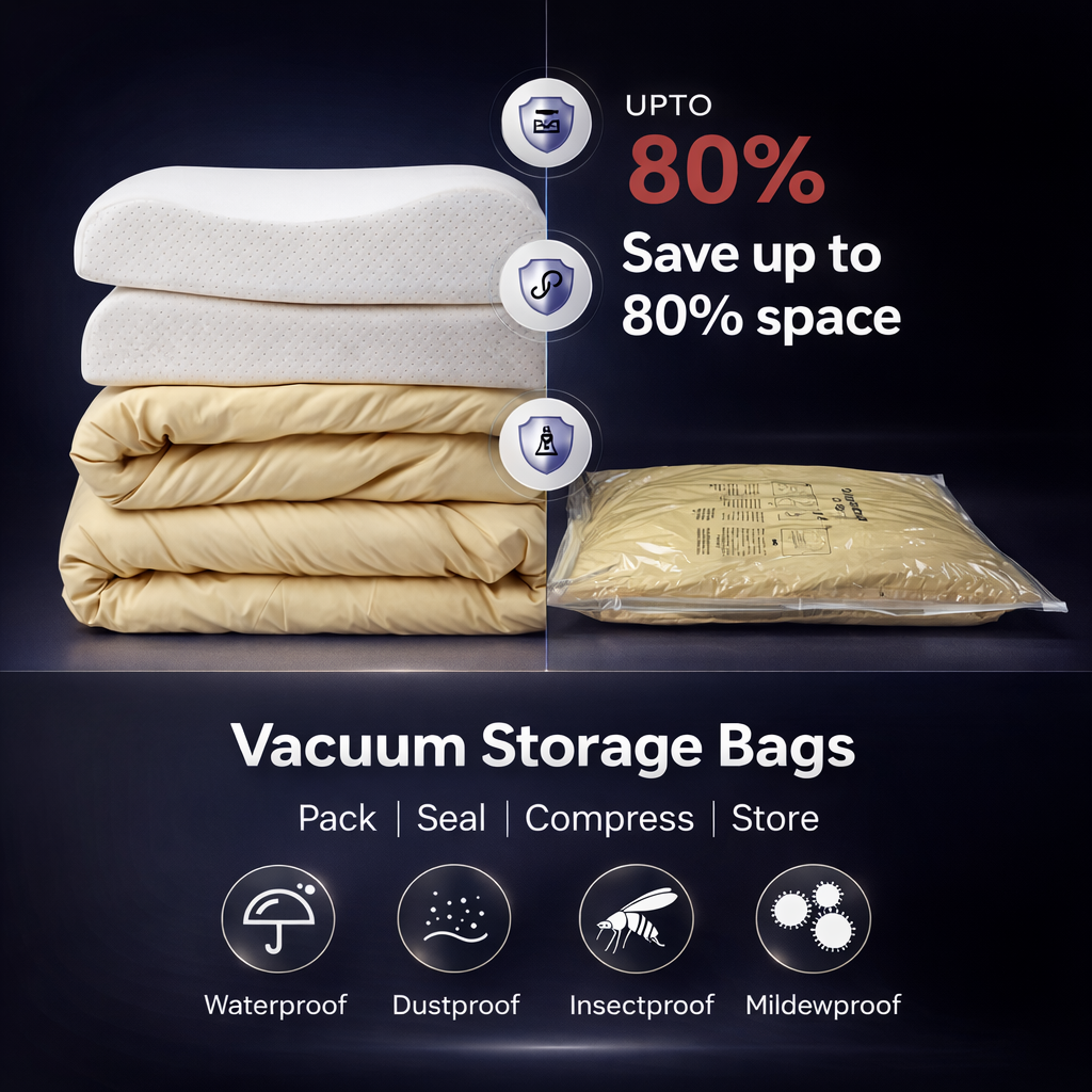 Space-Saving Vacuum Storage Bags | Travel Compression Seal Bags | Eco-Friendly Folding Design | Camping Essentials
