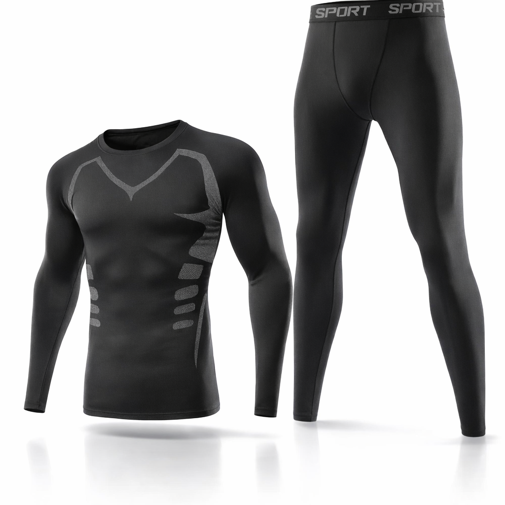 Men's Thermal Fleece Compression Set | Geometric Pattern | Breathable Top & Leggings | Winter Sports Wear