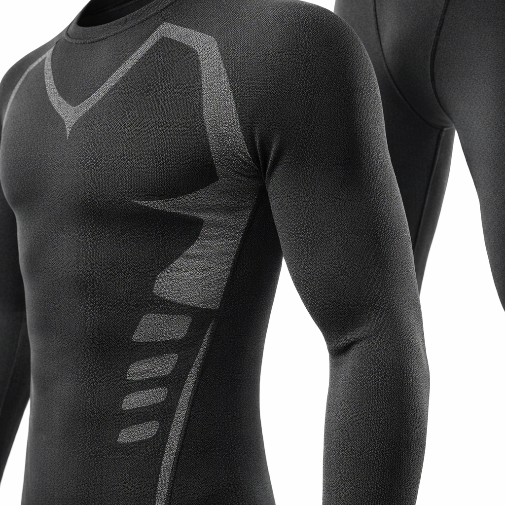 Men's Thermal Fleece Compression Set | Geometric Pattern | Breathable Top & Leggings | Winter Sports Wear