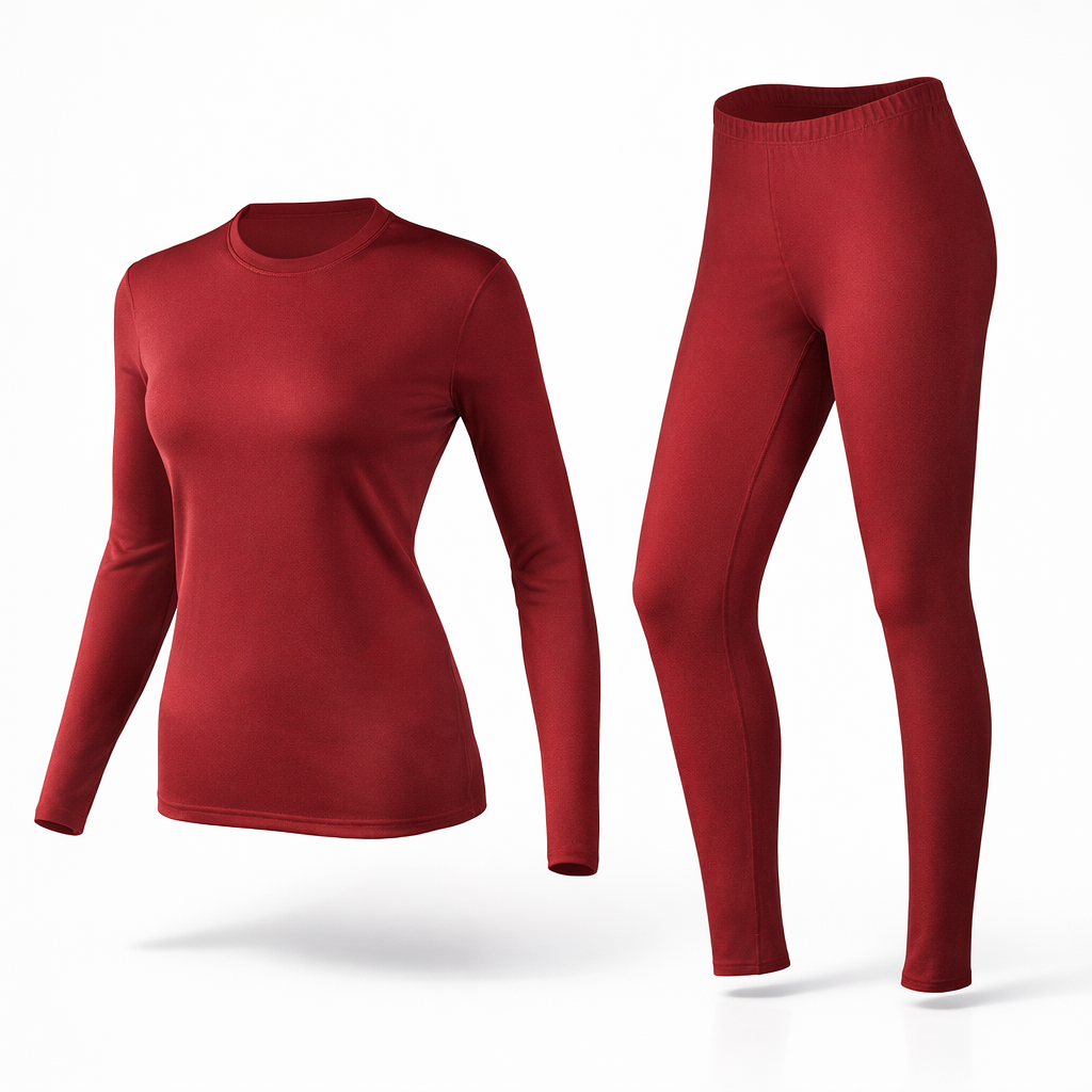 Women's Thermal Fleece Base Layer Set | Warm Autumn Winter Underwear | Solid Knit Top & Leggings | Polyester | Hand Wash