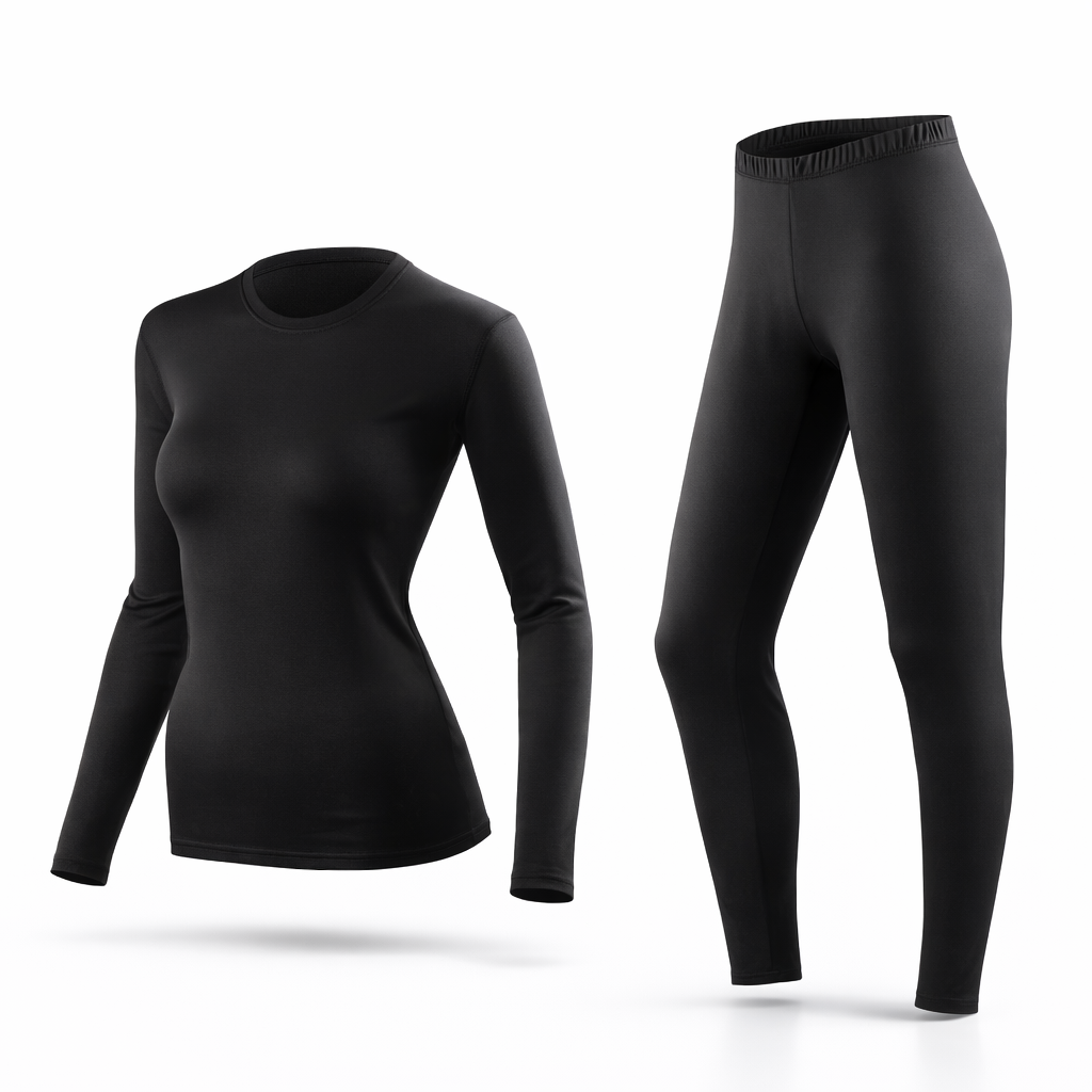 Women's Thermal Fleece Base Layer Set | Warm Autumn Winter Underwear | Solid Knit Top & Leggings | Polyester | Hand Wash