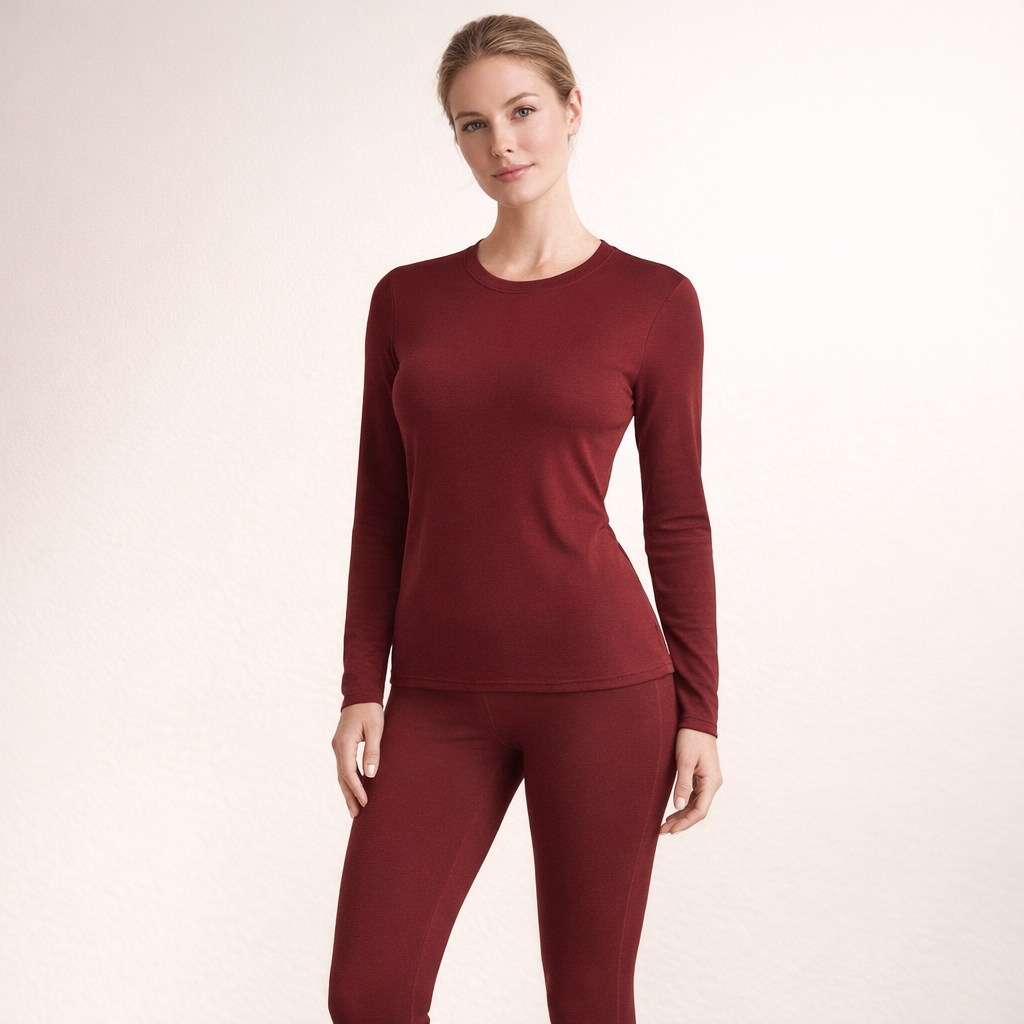 Women's Thermal Fleece Base Layer Set | Warm Autumn Winter Underwear | Solid Knit Top & Leggings | Polyester | Hand Wash