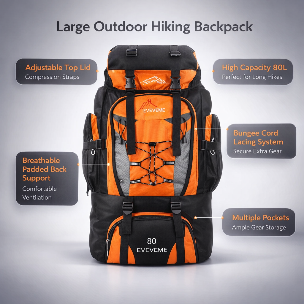 APWIKOGER 80L Hiking Backpack | Large Capacity Travel Pack | Adjustable Straps | Outdoor Sports Nylon Bag