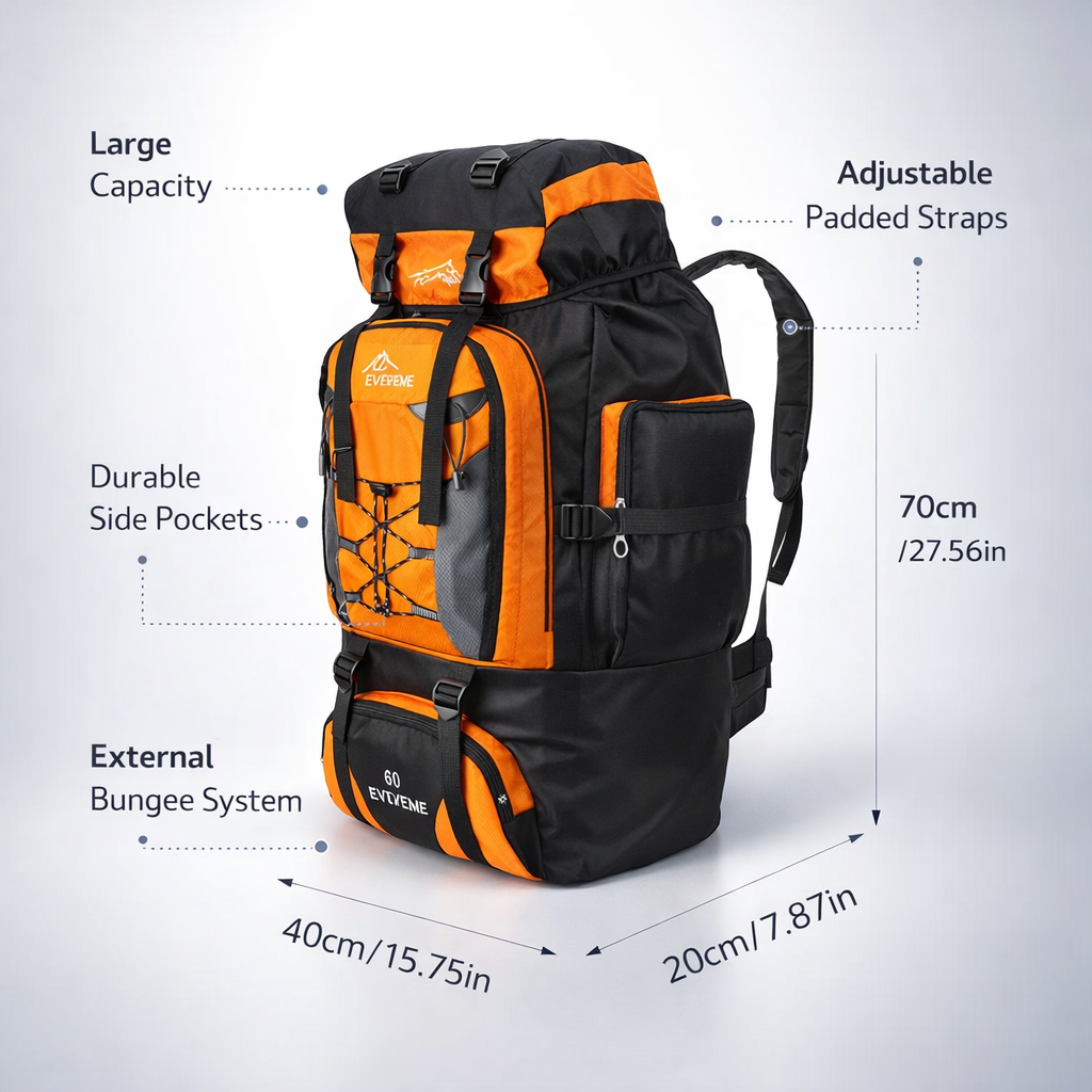 APWIKOGER 80L Hiking Backpack | Large Capacity Travel Pack | Adjustable Straps | Outdoor Sports Nylon Bag