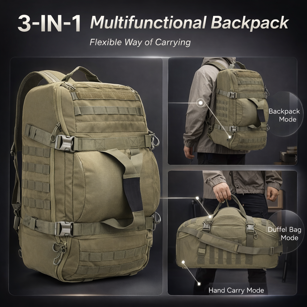 Tactical Duffel Bag | Large Molle Backpack for Camping Hiking | Durable Polyester | Men’s Outdoor Travel Pack